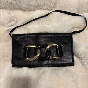 Michael Kors 100% Black Leather Clutch with Gold Accents